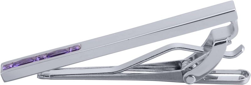 Jonwo Men's Crystal Tie Clip Silver Tone Tie Bar for Gentleman Regular Necktie Tie Clip for Business Anniversary - Image 2